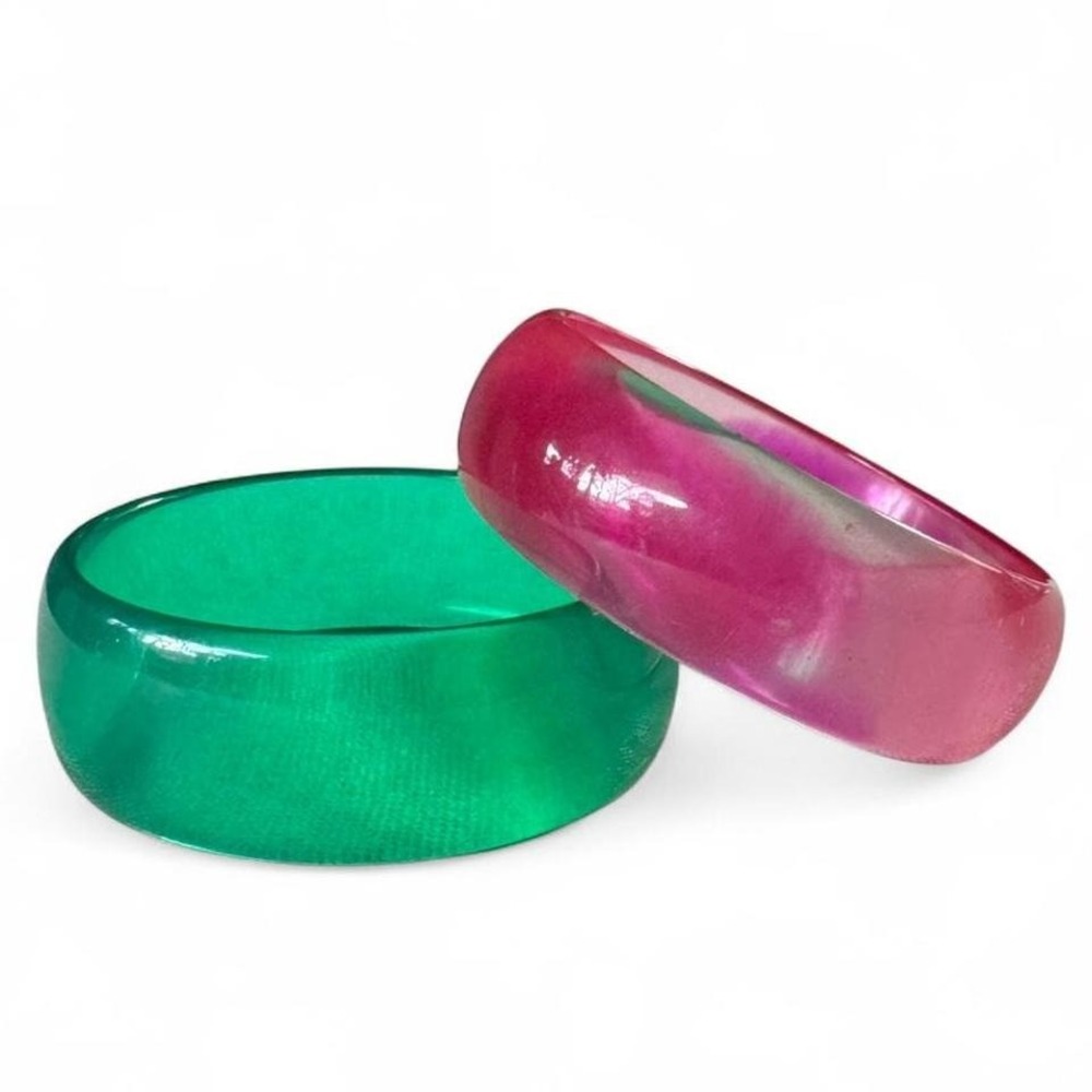 70s BANGLE BUNDLE PINK & GREEN MOD LUCITE‎ RETRO BANGLE BRACELETS - Picture 5 of 5